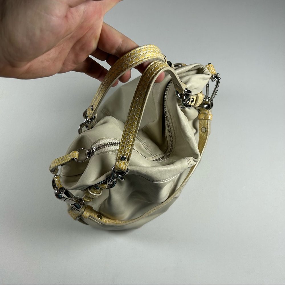 Vintage Y2k Coach Brooke Cream Leather Hobo Shoulder Bag 1482 Reptile Trim RARE - Picture 2 of 12